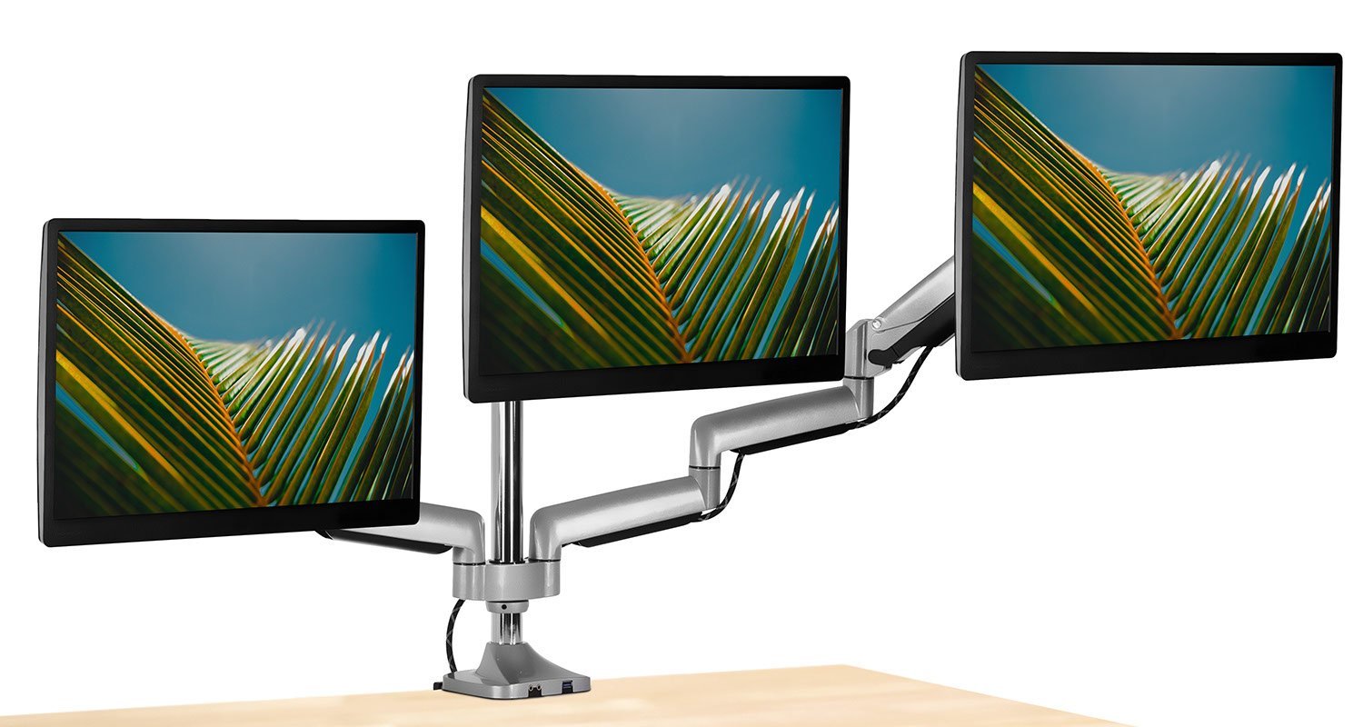 Montaje de monitor triple con puerto USB, soporte de escritorio ajustable de brazo de monitor de altura 3 para 24 27 30 Pantallas de LED de 32 pulgadas LED (MI-2753)
