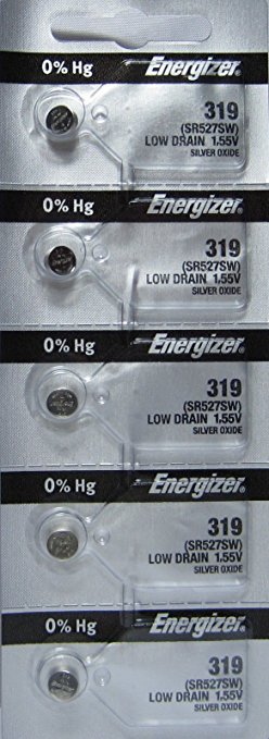 BATERIAS ENERGIZER 319 (SR527SW) BATERIA DE RELOJ DE OXIDO PLATA - PAQUETE DE 5 BATERIAS-