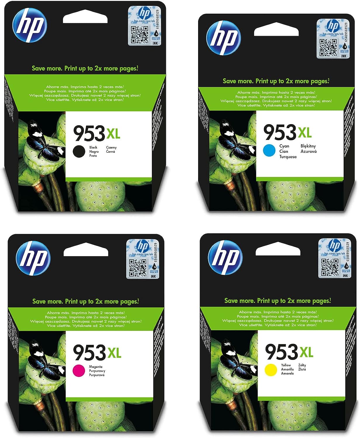 HP 953XL 3HZ52AE, Negro, Cian, Magenta y Amarillo, Cartuchos de Tinta de Alta Capacidad, Pack de 4, compatible con impresoras HP OfficeJet Pro 7720, 7730 y HP OfficeJet Pro Series 8000
