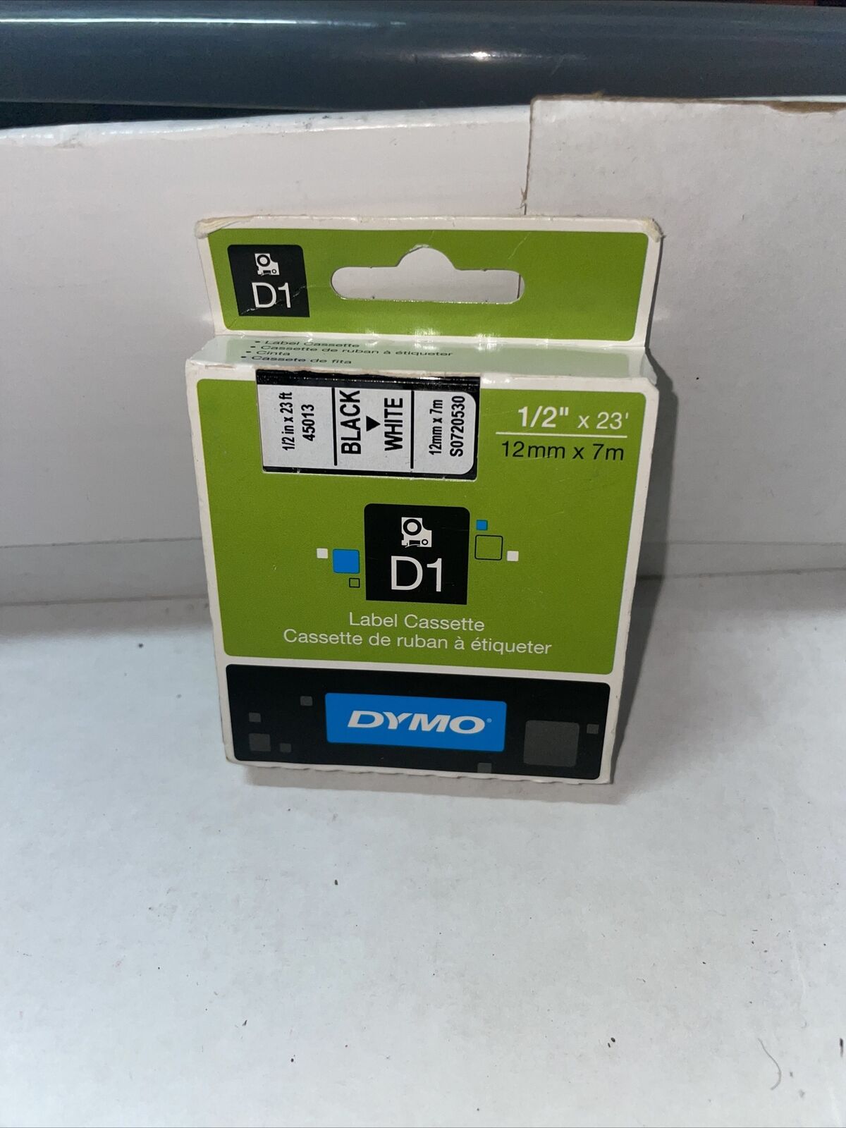 DYMO Standard D1 45013 Labeling Tape - Black Print on White Tape, 1/2 W x 23.
