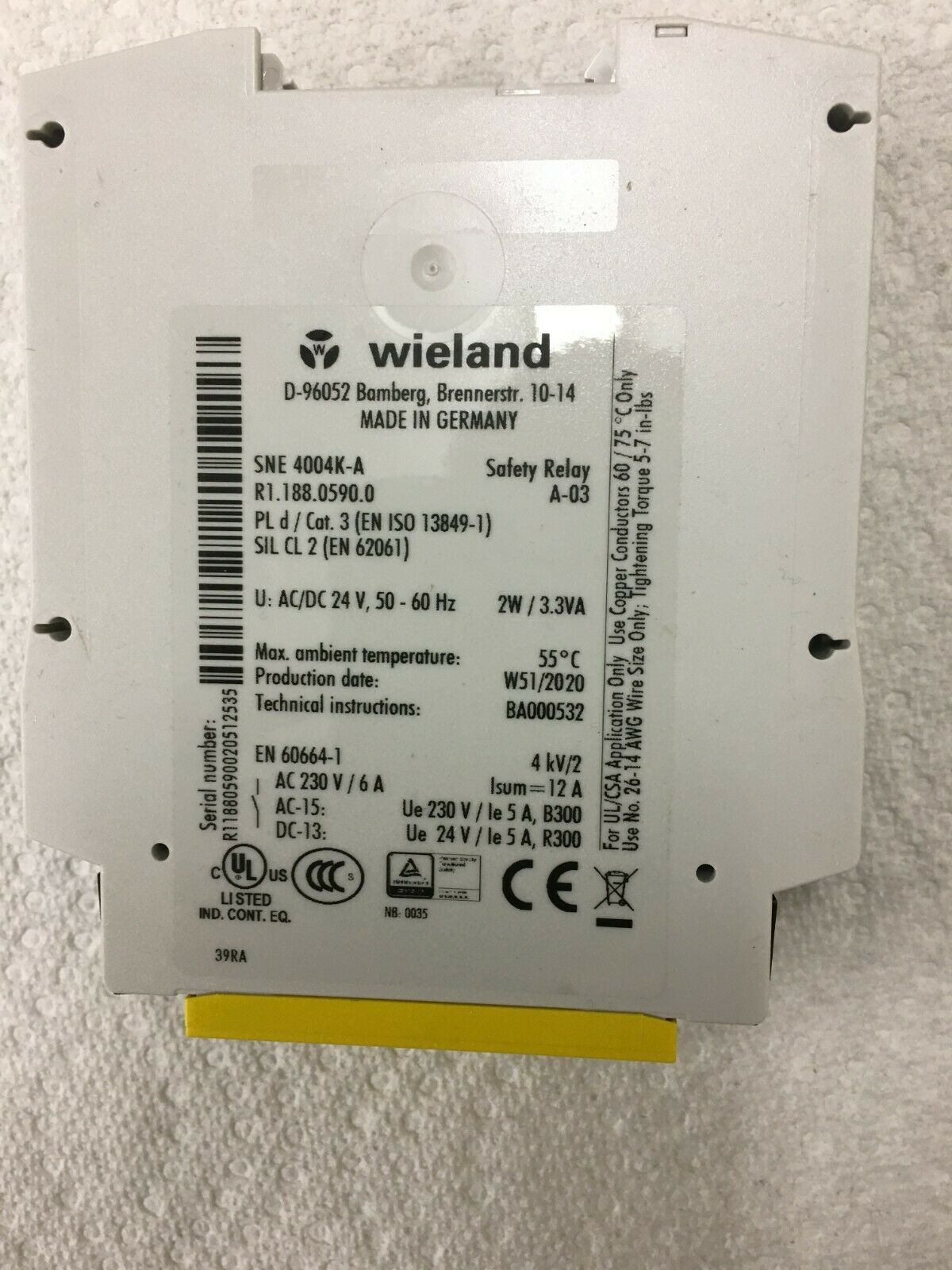 WIELAND SNE-4004K-A / SNE4004KA SAFETY SWITCHING RELAY