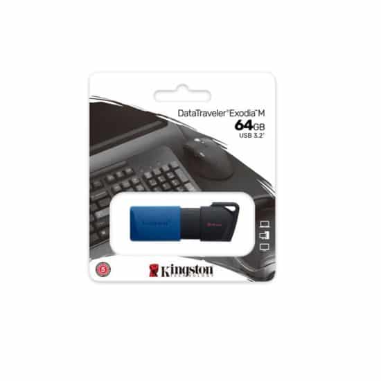 Memoria USB Kingston Technology Exodia USB 3.2, 64 GB, USB 3.2, 40 MB/s, 10 MB/s, Negro/azul