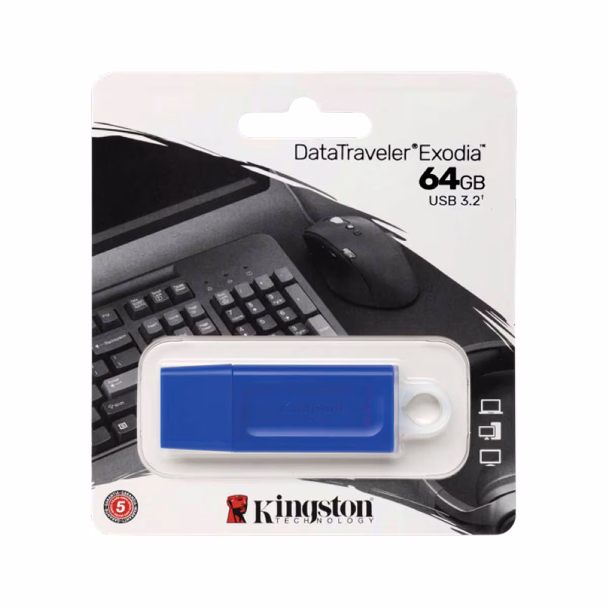 MEMORIA USB KINGSTON DATA TRAVALER EXODIA 64 GB,3.2, COLOR AZUL