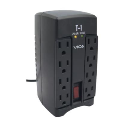 Regulador VICA T-1, 8, Negro, Hogar y Oficina, 750 VA, 400 W