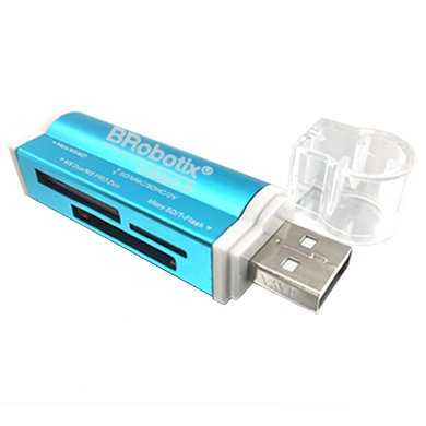LECTOR USB V2.0 "TODO EN UNO": MICRO SD, SD, MS DUO, MICRO MS. METÃLICO, AZUL