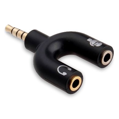 ADAPTADOR STEREO 3.5 MM MACHO A DUAL 3.5 MM HEMBRA, "Y", NEGRO