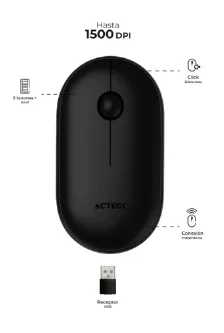 Mouse ACTECK MI460, Negro, Inalámbrico, 1500DPI