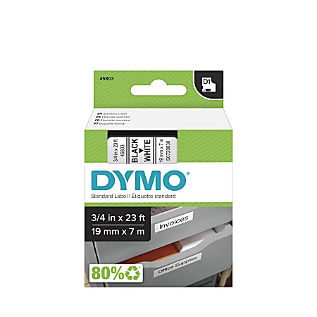 DYMO® D1 45803 Black-On-White Tape, 0.75 x 23