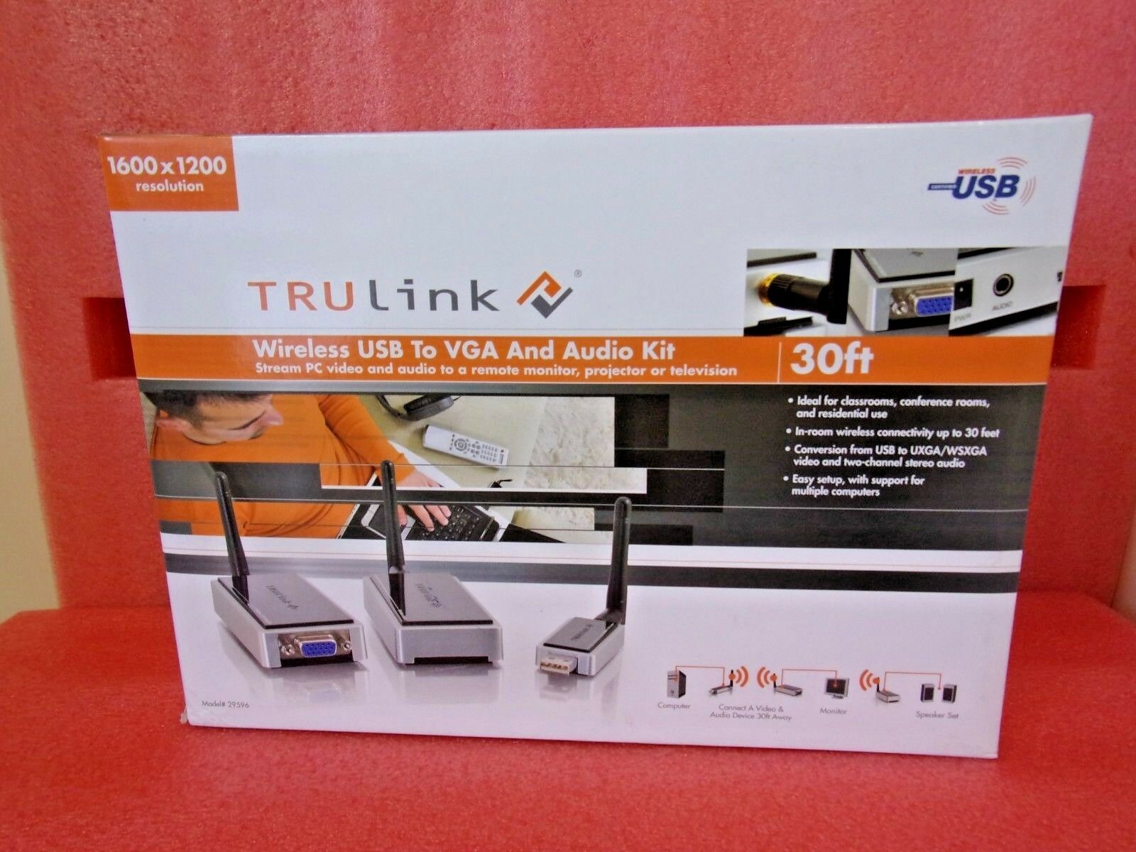 TRULink, 29596, Wireless USB a VGA y KIT de audio, 30 FT wireless range