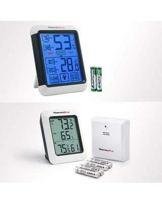 ThermoPro TP65 Digital Wireless Hygrometer Indoor Outdoor Thermometer Wireless Temperature and Humidity Monitor with Jumbo Touchscreen and Backlight Humidity Gauge