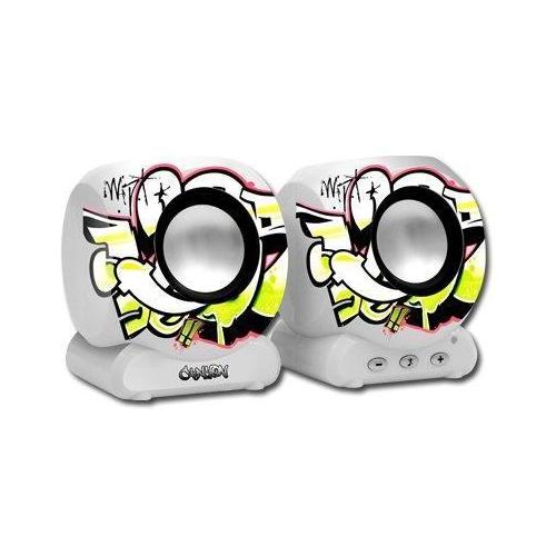 Laptop USB speakers with colorful graffiti pattern