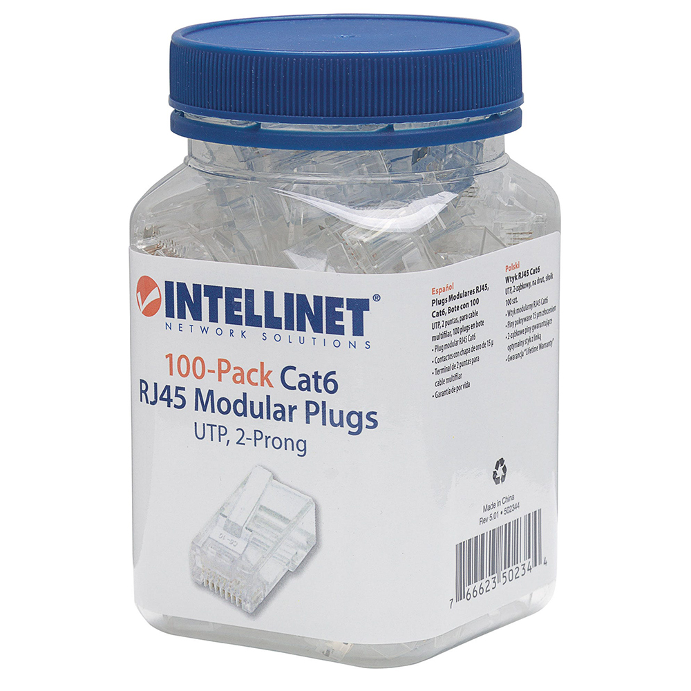 CONECTOR RJ-45  INTELLINET CAT6E , MODULAR2 PRONG,100 PIEZAS