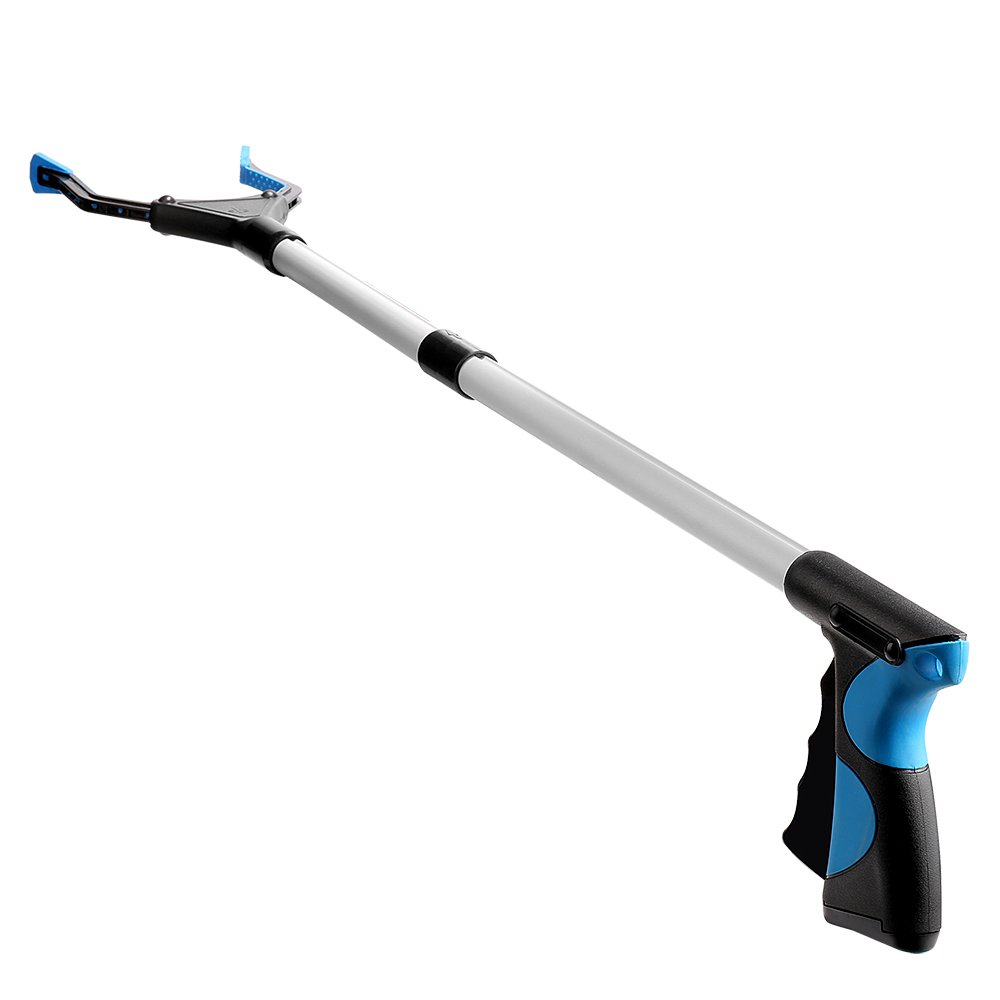 Reacher herramienta de agarradera plegable 81cm para personas mayores liviano extra largo y con garra ayuda para recoger basura, extensión de brazo (azul)