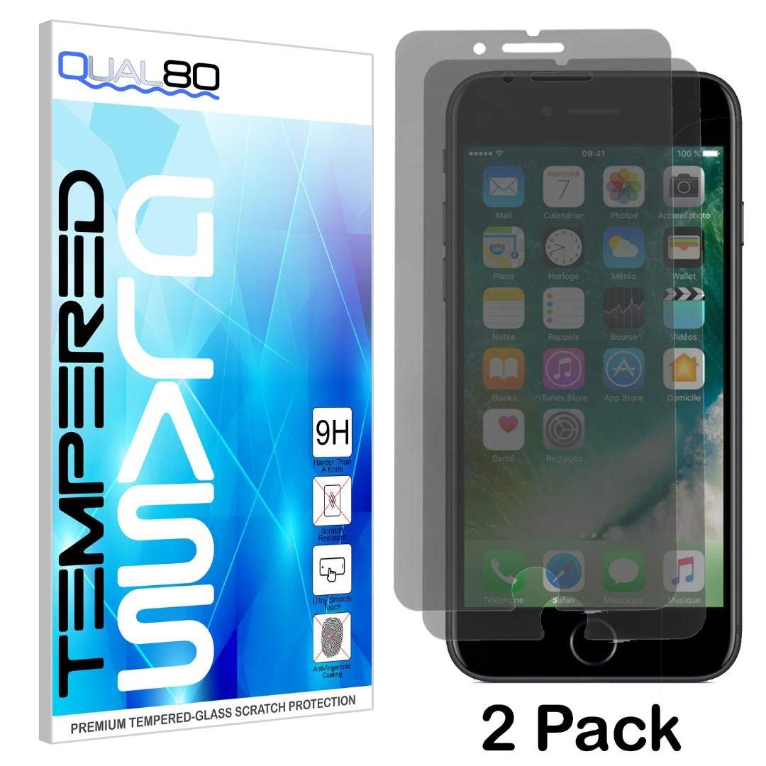 Protector de pantalla de cristal templado compatible Qual80 para Apple iPhone 8 Plus y 7 Plus, variación de vidrio templado transparente o privacidad / vidrio antiespía(2 Pack)