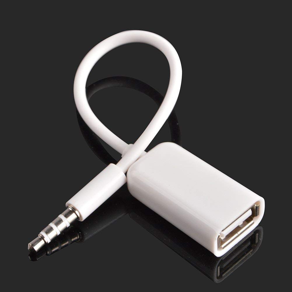 Adaptador AUX a USB 3.5mm macho AUX Audio Jack Plug a USB 2.0 Cable convertidor hembra Cable convertidor solo para automOvil Puerto AUX Blanco 2PACK por Oxsubor (CAR necesita decodificar funciOn)