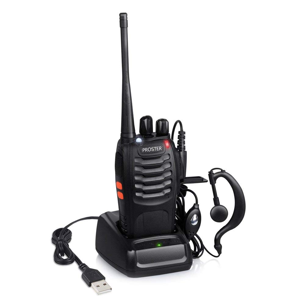 PROSTER WALKIE TALKIE -RADIO RECARGABLE -16 CANALES, 2 VIAS, INCLUYE AURICULAR Y CARGADOR USB, 1 PIEZA-