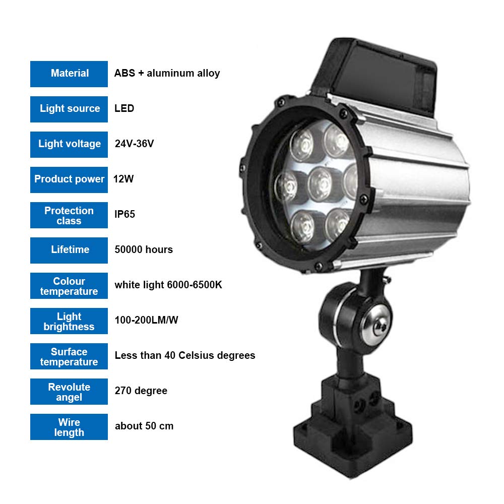 Lámpara de trabajo LED de brazo corto, 12 W, 24 V ~ 36 V, iluminación de aleación de aluminio