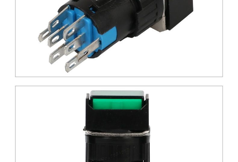 Interruptor de botón redondo iluminado momentáneo de 16mm LED 2NO2NC restablecimiento automático 8 pin Verde 24V