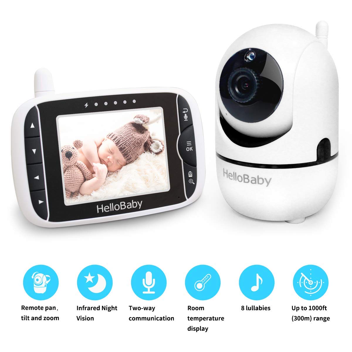 Monitor para bebé con cámara de zoom  inclinación remota y pantalla LCD de 3.2  visión nocturna por infrarrojos