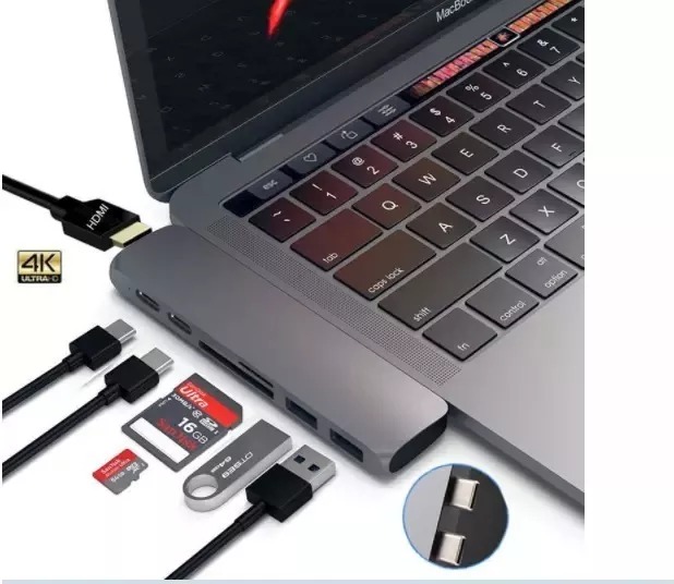 Hub USB C, adaptador 7 en 1 tipo C con puerto Thunderbolt 3, 4 K HDMI, lector de tarjetas SD/TF USB 3.0, entrega de alimentación de 100 W, 2 puertos USB 3.0 para MacBook Pro Air 2018-2019 y más