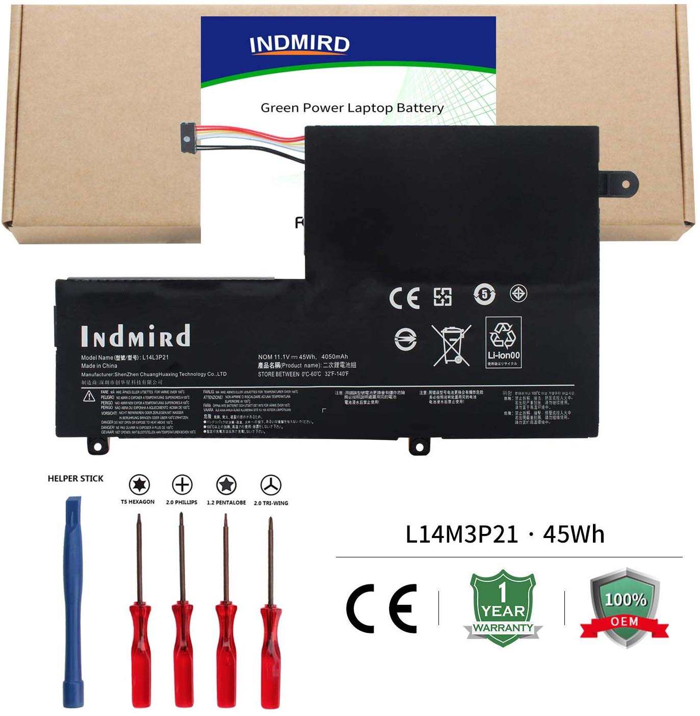 INDMIRD L14L3P21/L14M3P21  Batería de repuesto para Lenovo Flex 3 Flex 4 1470 1480 1570 1580 Edge 2-1580 Ideapad 300S 310S L14M2P21 L14L2P21