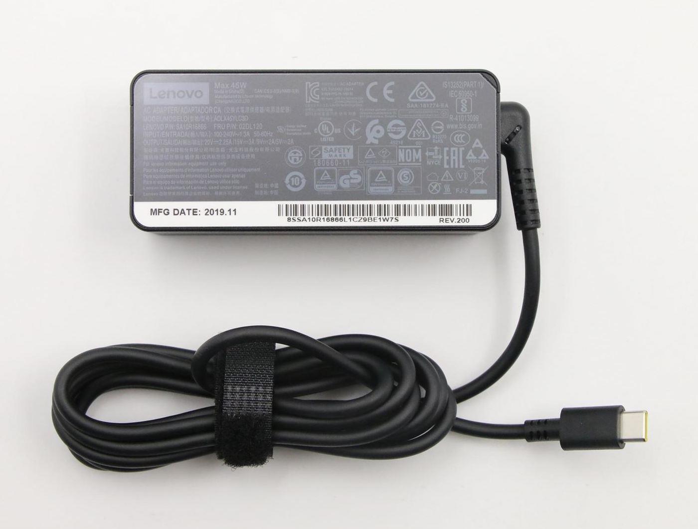 CARGADOR USB-C TIPO C DE LENOVO DE 65 W PARA THINKPAD L480, L490, L580, L590 Y P52S