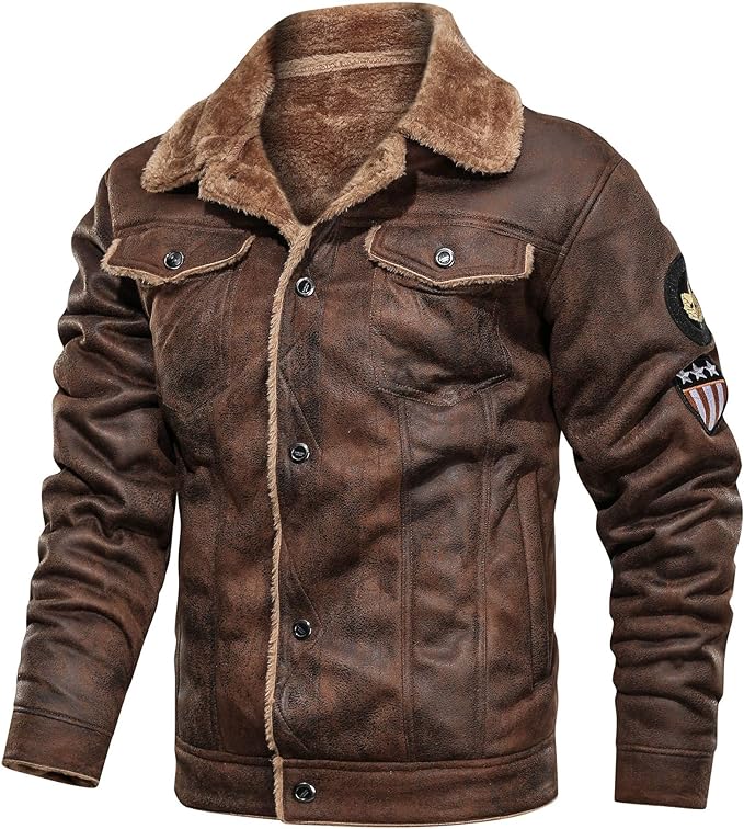 AILMY Chaquetas de piel de terciopelo para hombre, con solapa gruesa, casual, holgada, militar, para el frío, M-XXXL
