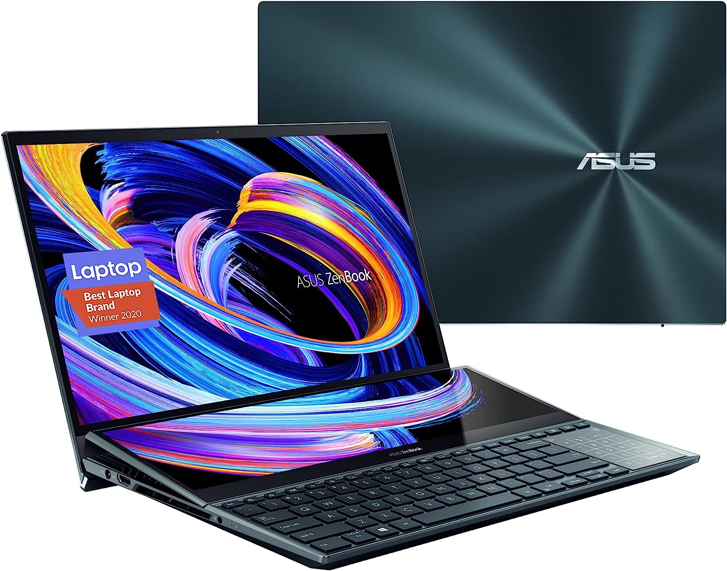 ASUS ZENBOOK PRO DUAO 15 OLED UX582 LAPTOP  , 15.6” OLED 4K UHD TOUCH  DISPLAY, INTEL CORE i7-10870H, 16GB RAM, 1TB SSD, GEFORCE  RTX 3070, SCREENPAD  PLUS, WINDOWS 10 PRO, CELESTIAL BLUE , UX582LR-XS74T