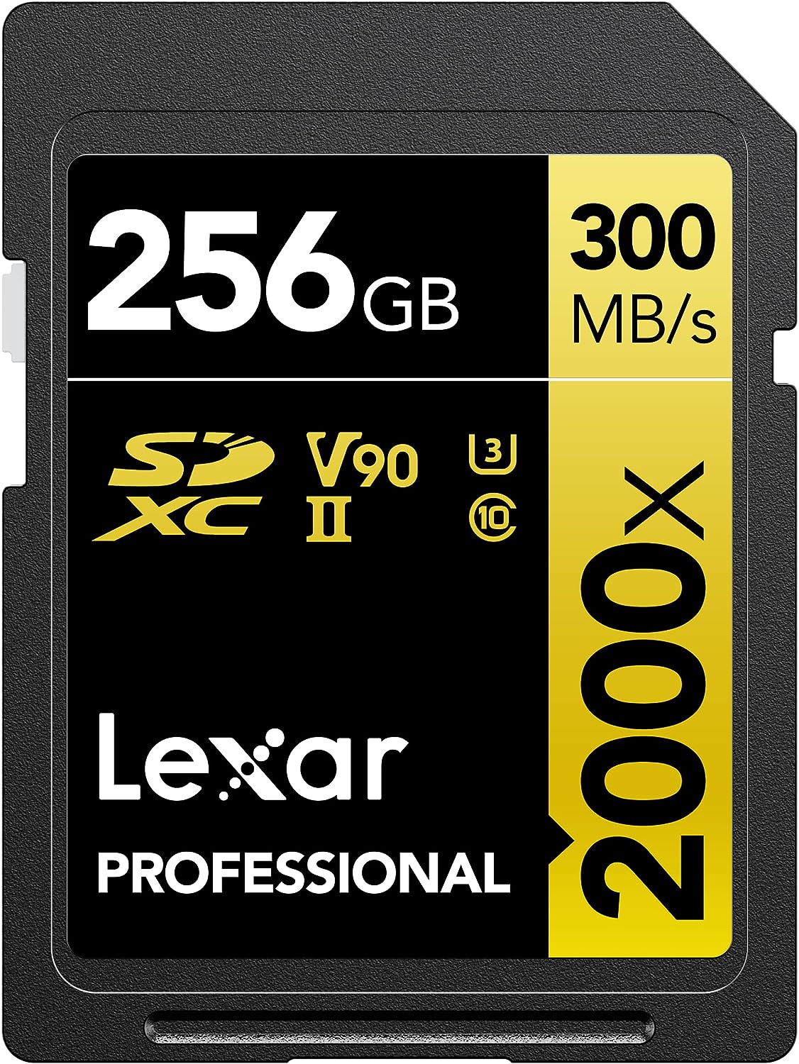 Lexar Tarjeta de memoria profesional SDXC UHS-II de 2000 x 256 GB, C10, U3, V90, video Full-HD y 8K, lectura de hasta 300 MB/s, para cámaras DSLR, calidad cinematográfica (LSD2000256G-BNNNU)