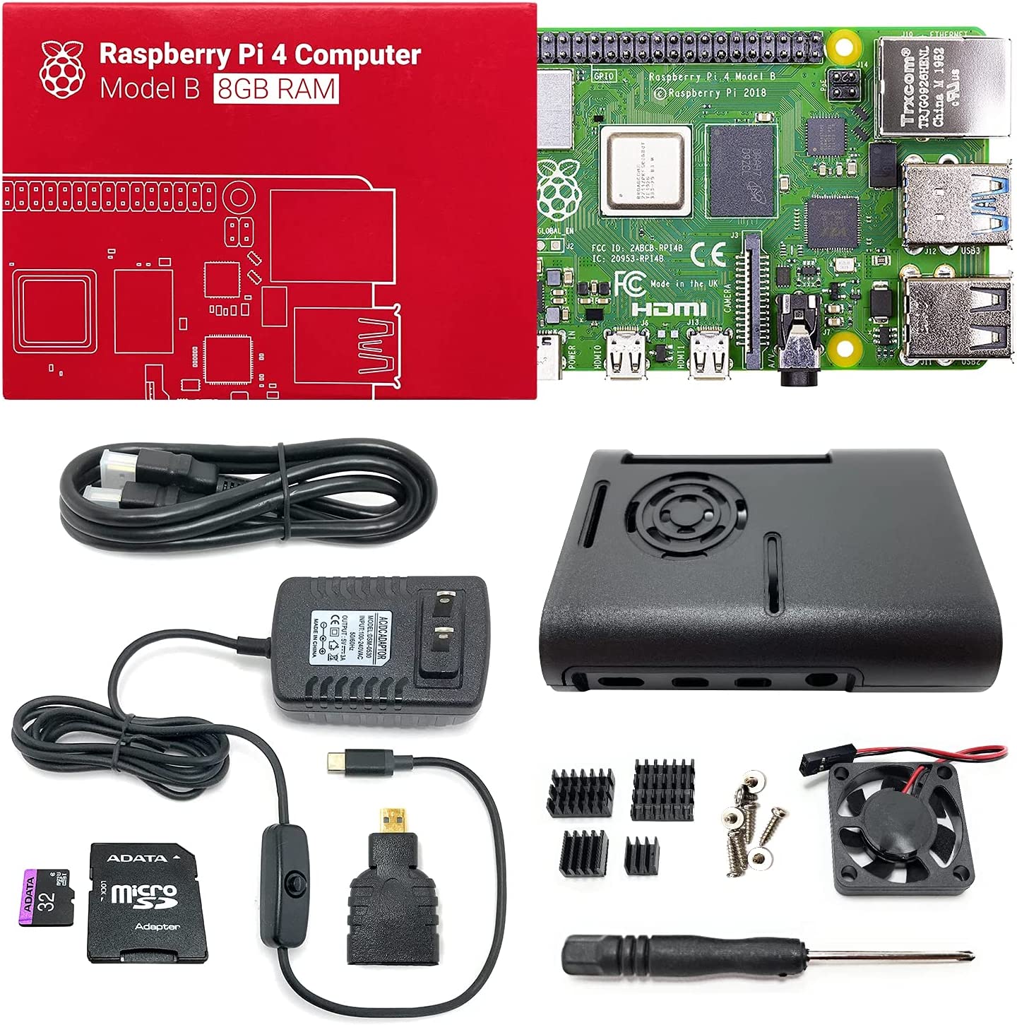 Raspberry Kit Placa de Desarrollo Pi 4, 8GB RAM, WiFi, USB C.