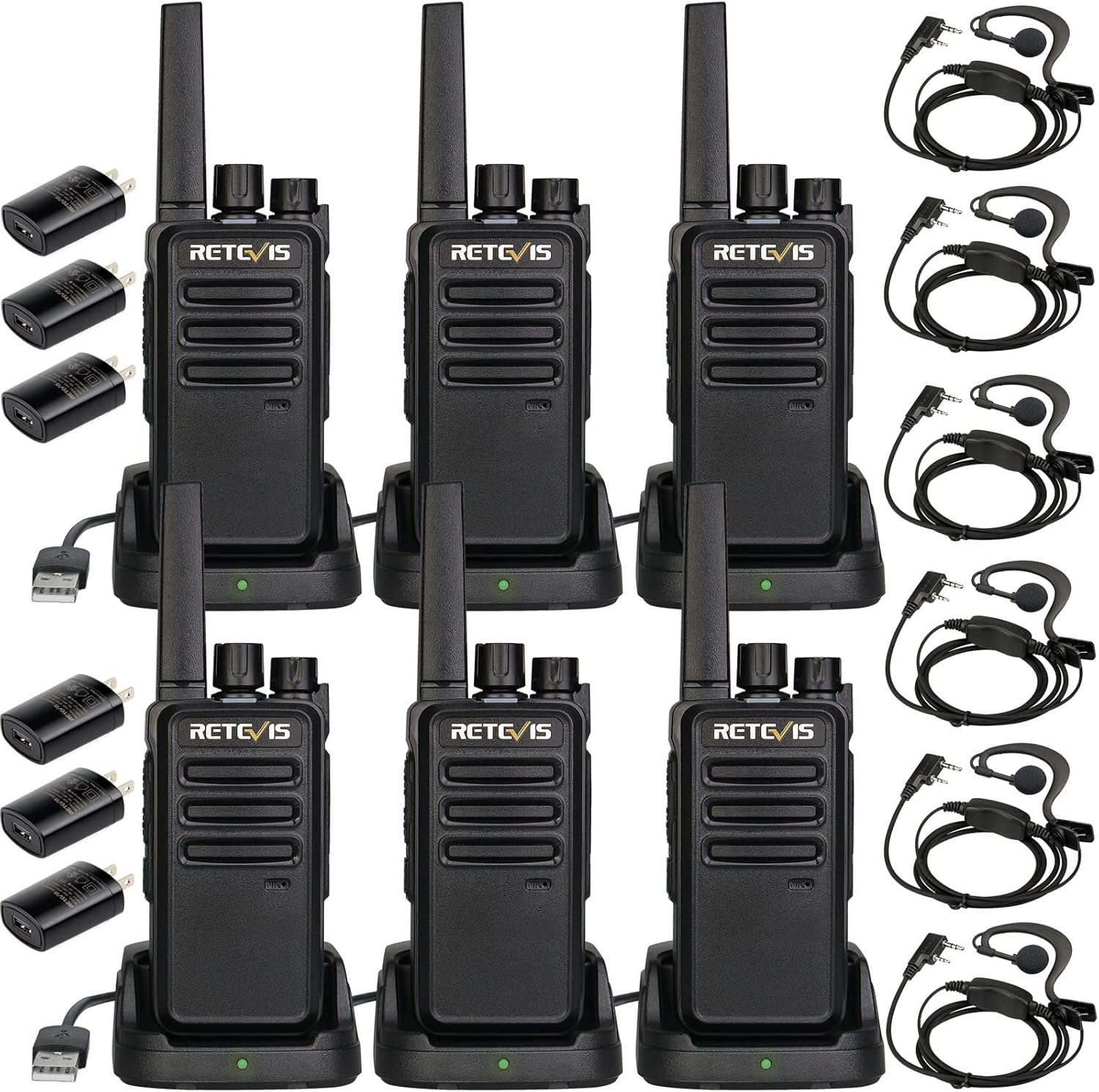 RETEVIS RADIOS BIDIRECCIONALES RT68 CON AURICULAR, WALKIE TALKIES RESISTENTES PARA ADULTOS, RADIO COMPACTA DE 2 VÍAS DE LARGO ALCANCE RECARGABLE CON BASE DE CARGA USB, PARA RESTAURANTE, IGLESIA,