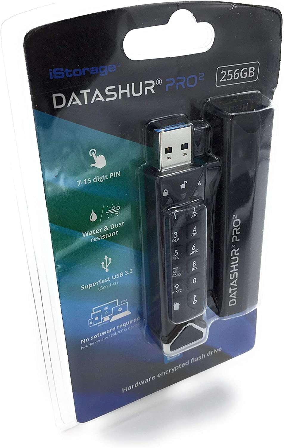 iStorage datAshur PRO2 256 GB | Unidad flash segura | Certificado FIPS 140-2 nivel 3 | Protección con contraseña | Polvo y resistente al agua | IS-FL-DP2-256-256
