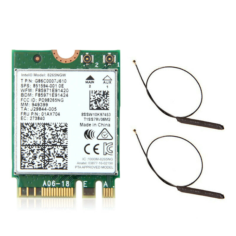 INTEL WIRELESS-AC 8265NGW DUAL BAND 802.11AC M.2 WIFI CARD BLUETOOTH 4.2 ANTENNA