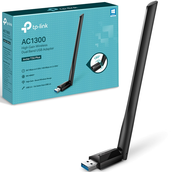 ADAPTADOR USB AC1300 TP-LINK ARCHER T3U PLUS WIFI DE DOBLE BANDA