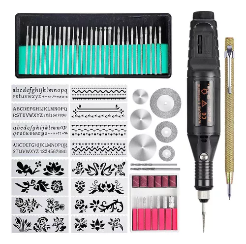 Kit de herramientas de grabado eléctrico grabador con puntas de trazar plantillas de cabeza de pulido para joyería estacionaria