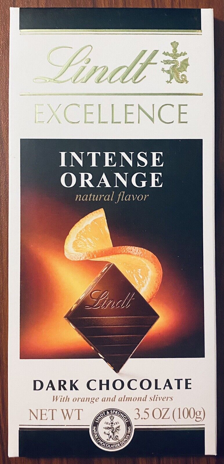 Lindt chocolate oscuro naranja intenso con astillas de almendras barra de excelencia 3,5 oz-