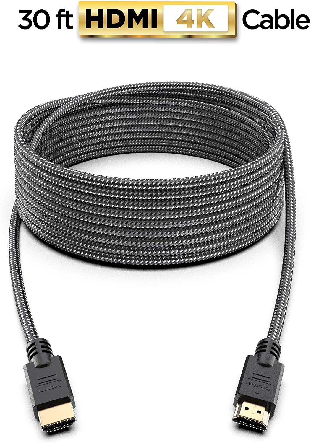 PowerBear 4K Cable HDMI de 30 pies | Conectores de nailon trenzado y oro de alta velocidad