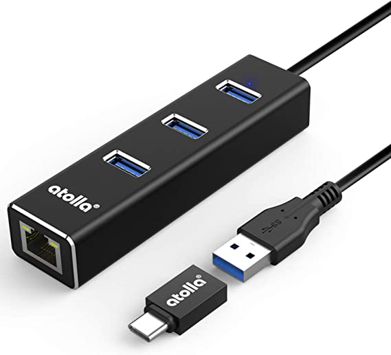Hub Ethernet USB 3.0 con adaptador USB C, 3 puertos USB 3.0 divisor Gigabit Ethernet Hub USB C HUB Network RJ45 1000 Mbps USB extensor
