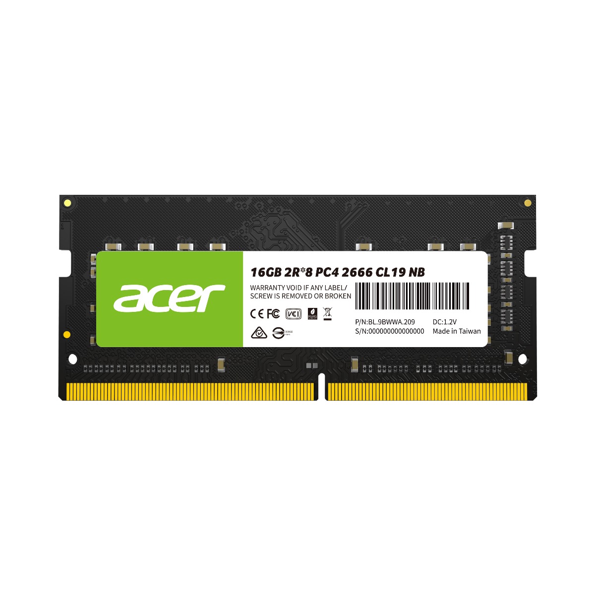 MEMORIA RAM ACER SD100 , 16GB, SO-DIM, DDR4, 2666MHz