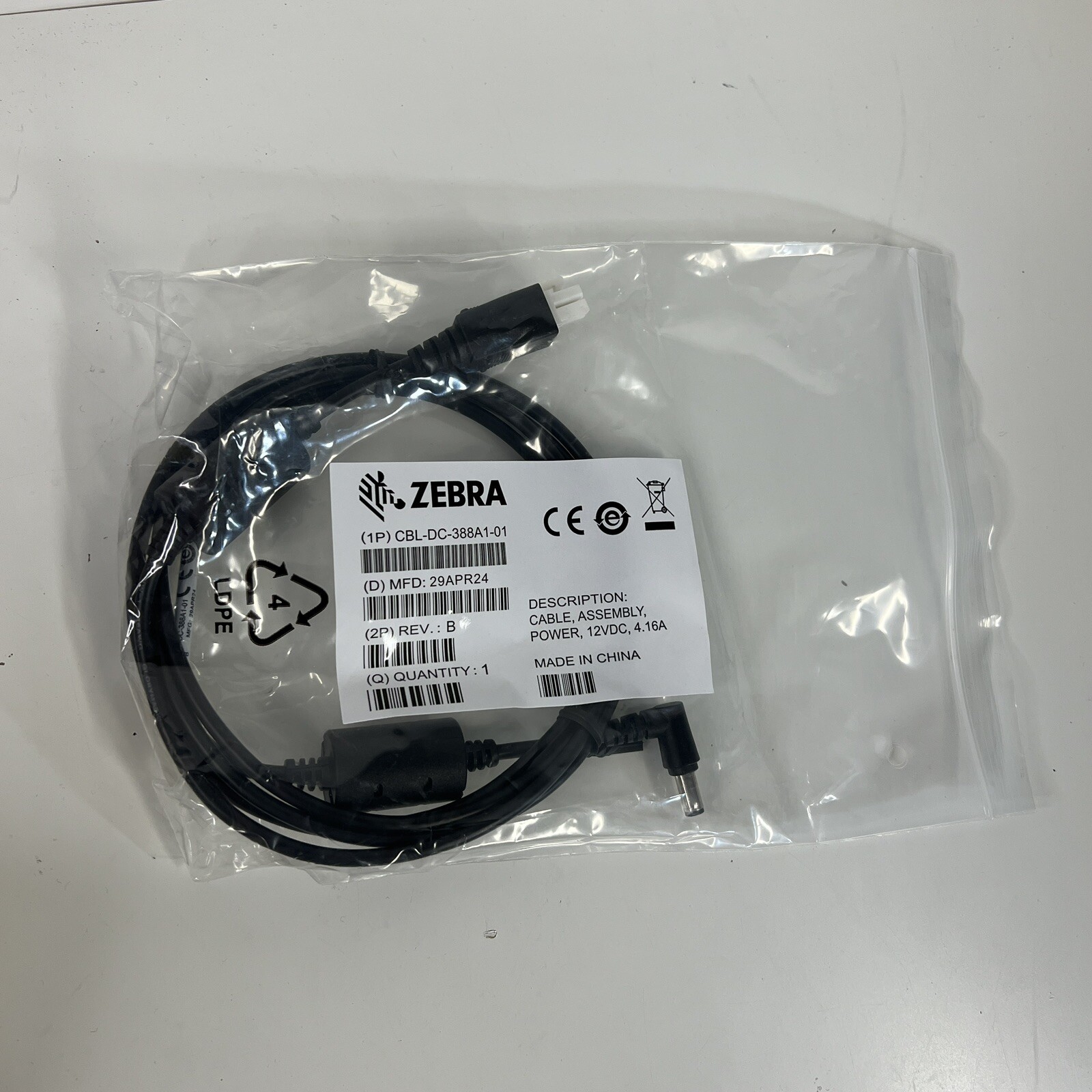 ZEBRA, CBL-DC-388A1-01, CABLE CABLE DE LÍNEA DE ALIMENTACIÓN DE CC 12V 4,16A, 6 PIES (N11