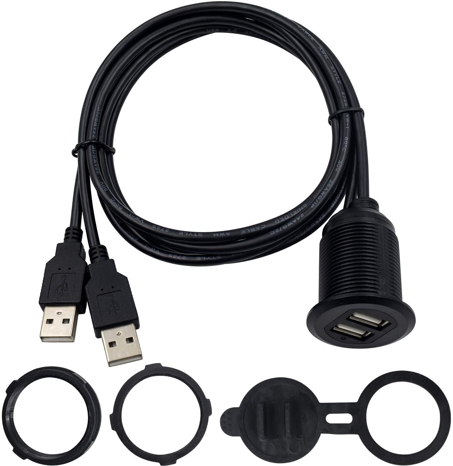 Cable de montaje empotrado para panel USB doble USB 2.0 macho a hembra cable de extensión montaje en salpicadero cable de montaje en panel para coche, barco, motocicleta 3.3 ft