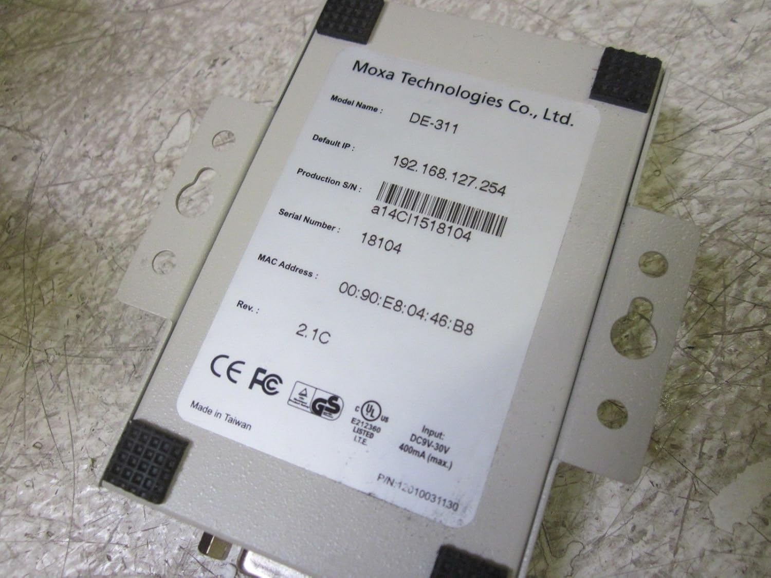MOXA TECNOLOGÍAS CO. DE-311 10/100M ETHERNET PUERTO SERIE 3 EN 1: RS-232, RS-422, RS-485