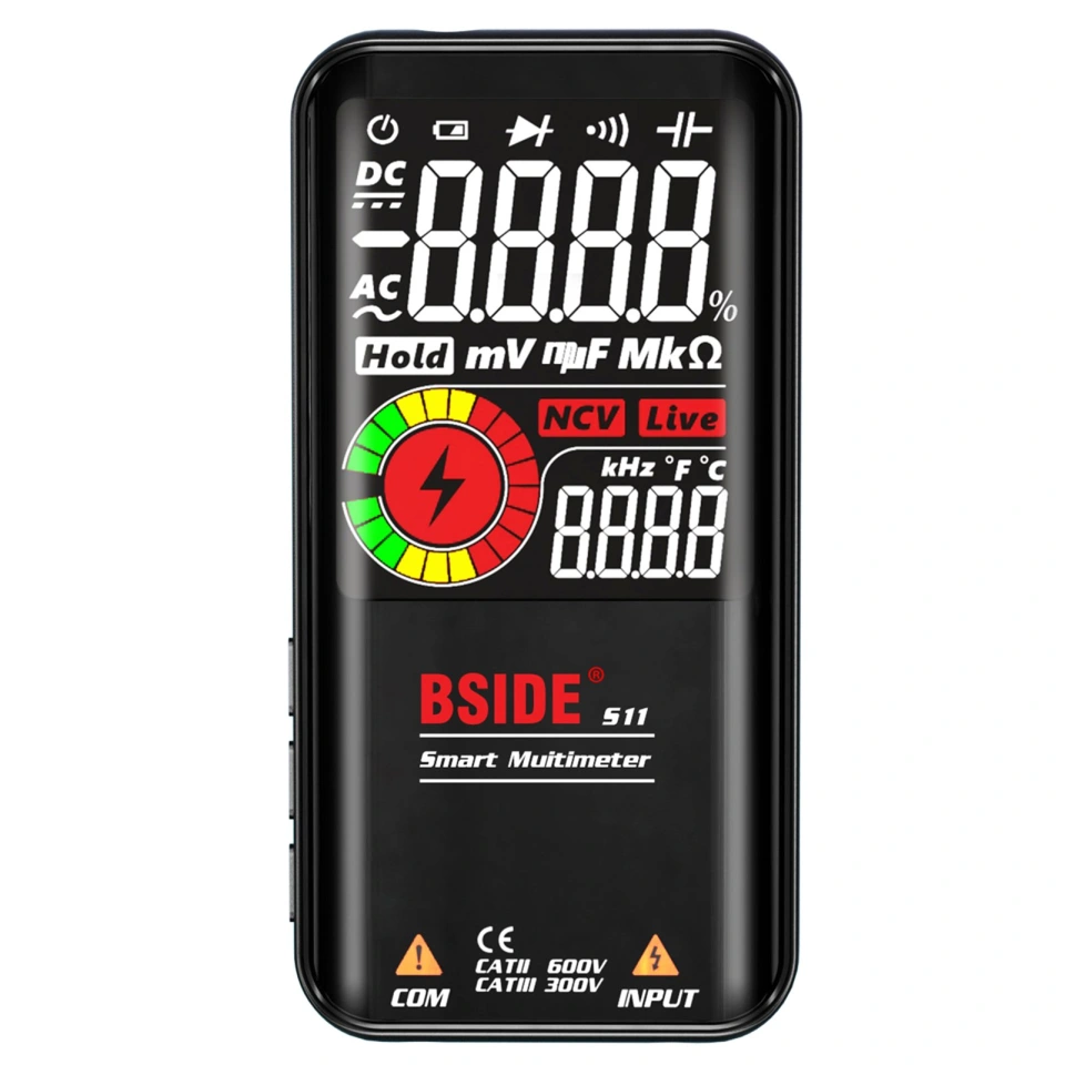 BSIDE-multímetro inteligente S11 con pantalla LCD Digital, medidor Universal recargable, voltímetro AC/DC, ohmímetro, prueba NCV, 9999 recuentos