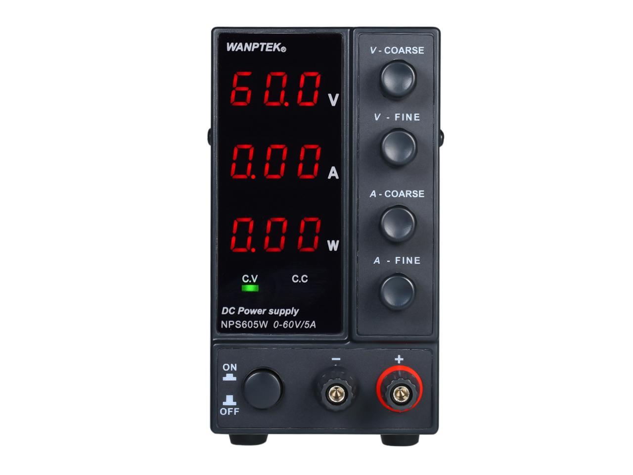 WANPTEK NPS605W 0-60V 0-5A Switching DC Power Supply 3 Digits Display LED High Precision Adjustable Mini Power Supply AC 115V/230V 50/60Hz Voltage & Current Regulated Dual Output