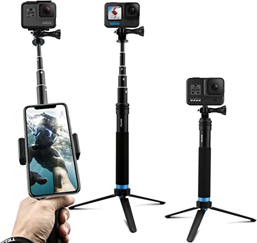 AFAITH Poste mejorado para GoPro 11, aleación de aluminio Go Pro Selfie Stick con trípode estable, impermeable, monopié de mano para GoPro Hero11/Hero 10/Hero 9/Hero 8/Osmo Action Camera/Xiao Yi Action Camera