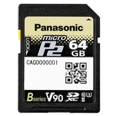 Panasonic B Series AJ-P2M064BG 64GB microP2 UHS-II Class 10 U3 V90 SDXC Memory Card 90MB/s Minimum Write Speed