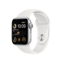 Apple Watch SE GPS, Caja de Aluminio Color Plata de 40mm, Correa Deportiva Color Blanco