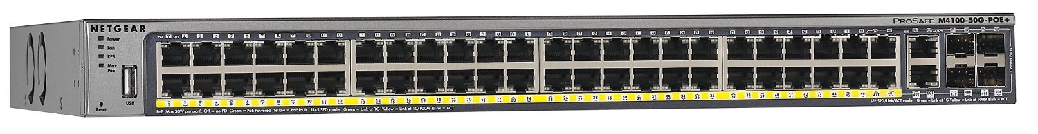 NETGEAR ProSAFE M4100-50G-POE+ 50-Port Gigabit Managed Switch with PoE+/Fiber Uplinks/Routing (GSM7248P-100NES)