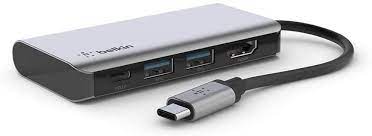BELKIN HUB USB C, ADAPTADOR 4 EN 1 MULTIPUERTO CON 4K HDMI, USB-C 100W PD PASS-THROUGH CHARGING, 2 PUERTOS USB A
