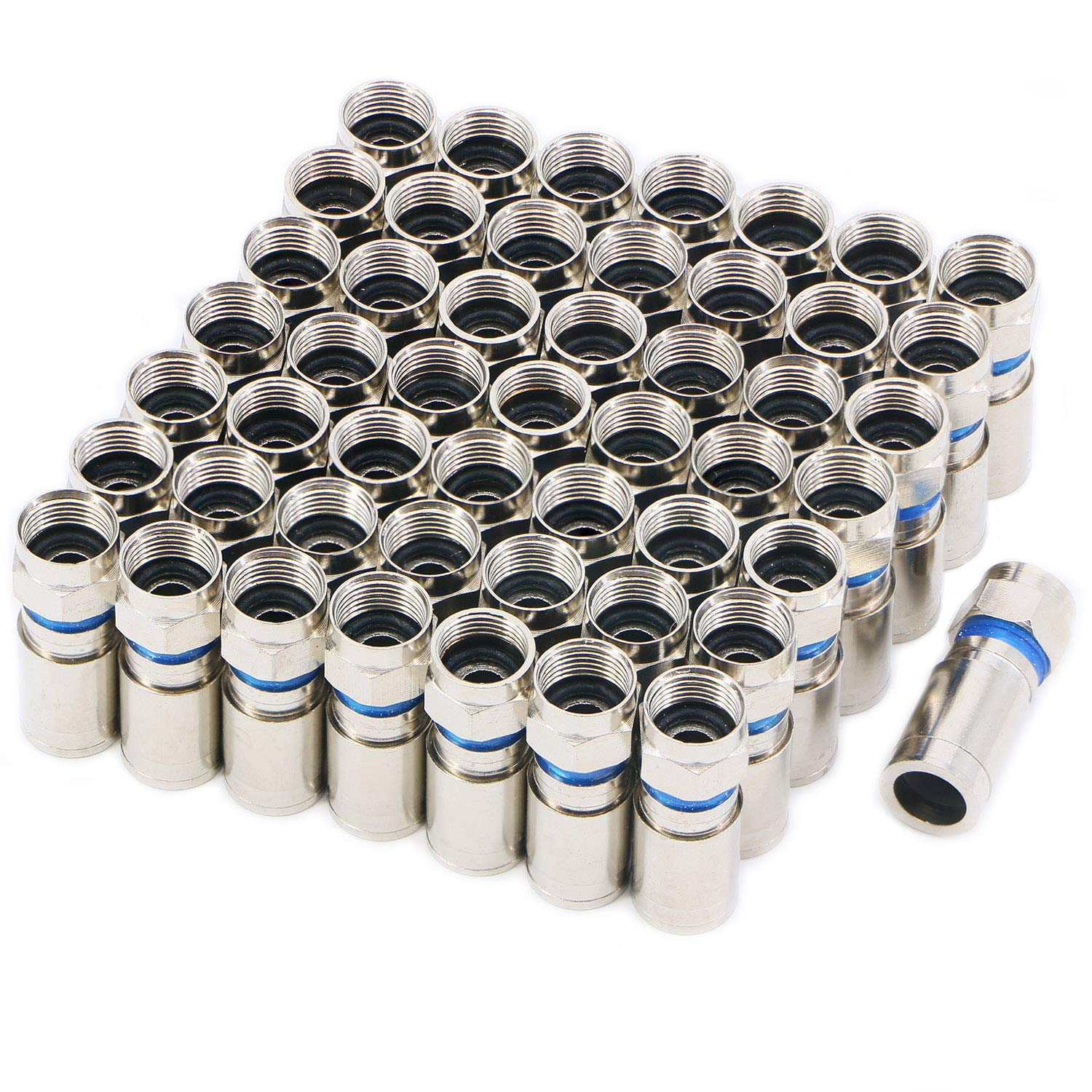 Pasow Compression RG6 F Connector Coax Coaxial Adapter Plug for Satellite & Cable TV (50 Pack).